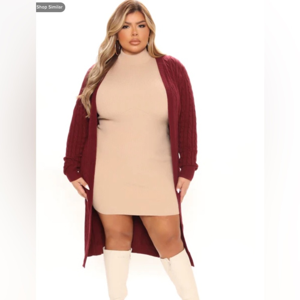 Fashion Nova - Cable Knit Duster Cardigan - Burgundy 1X
